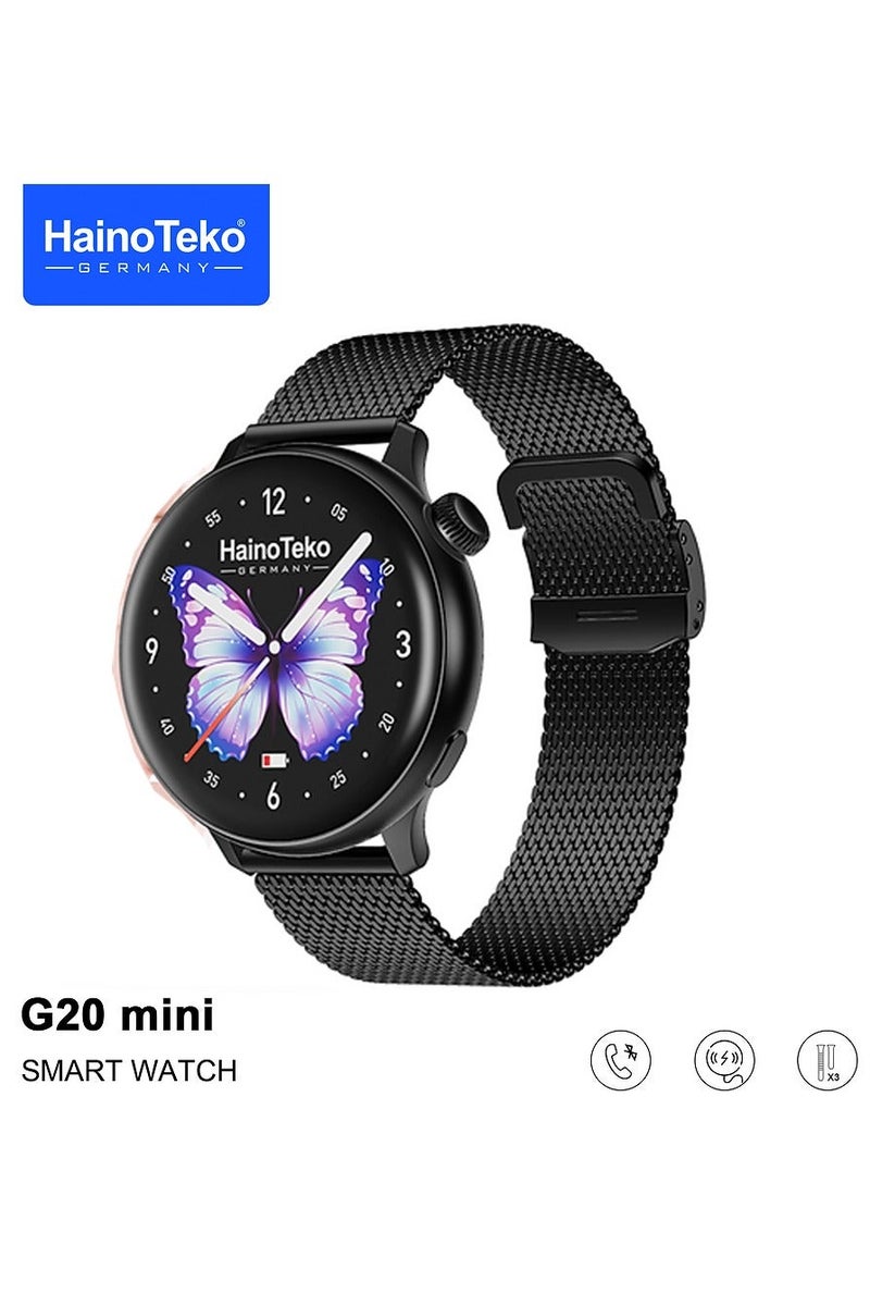 Haino Teko G20 Mini AMOLED Display Smart Watch With BT Call 3 Pair Straps and Charging Cable Designed for Women Black - Image 2